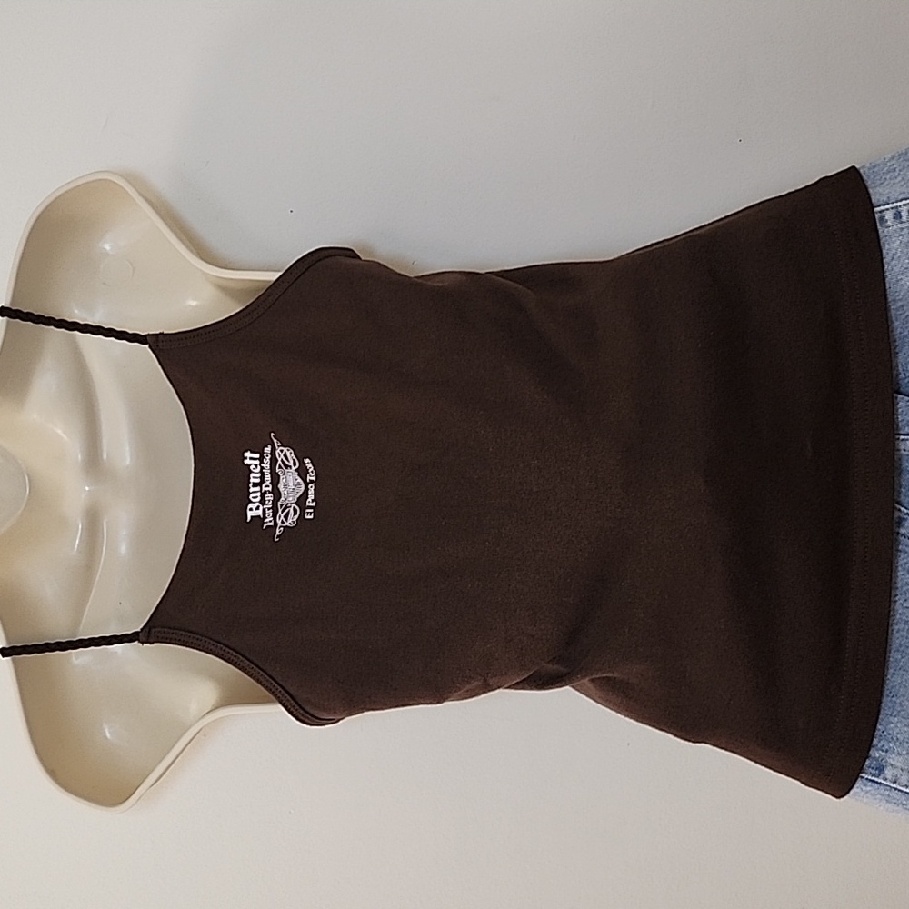 Harley Davidson Y2K Tank Top Brown Spaghetti Barnet El Paso Texas Size Meduim - Picture 2 of 16